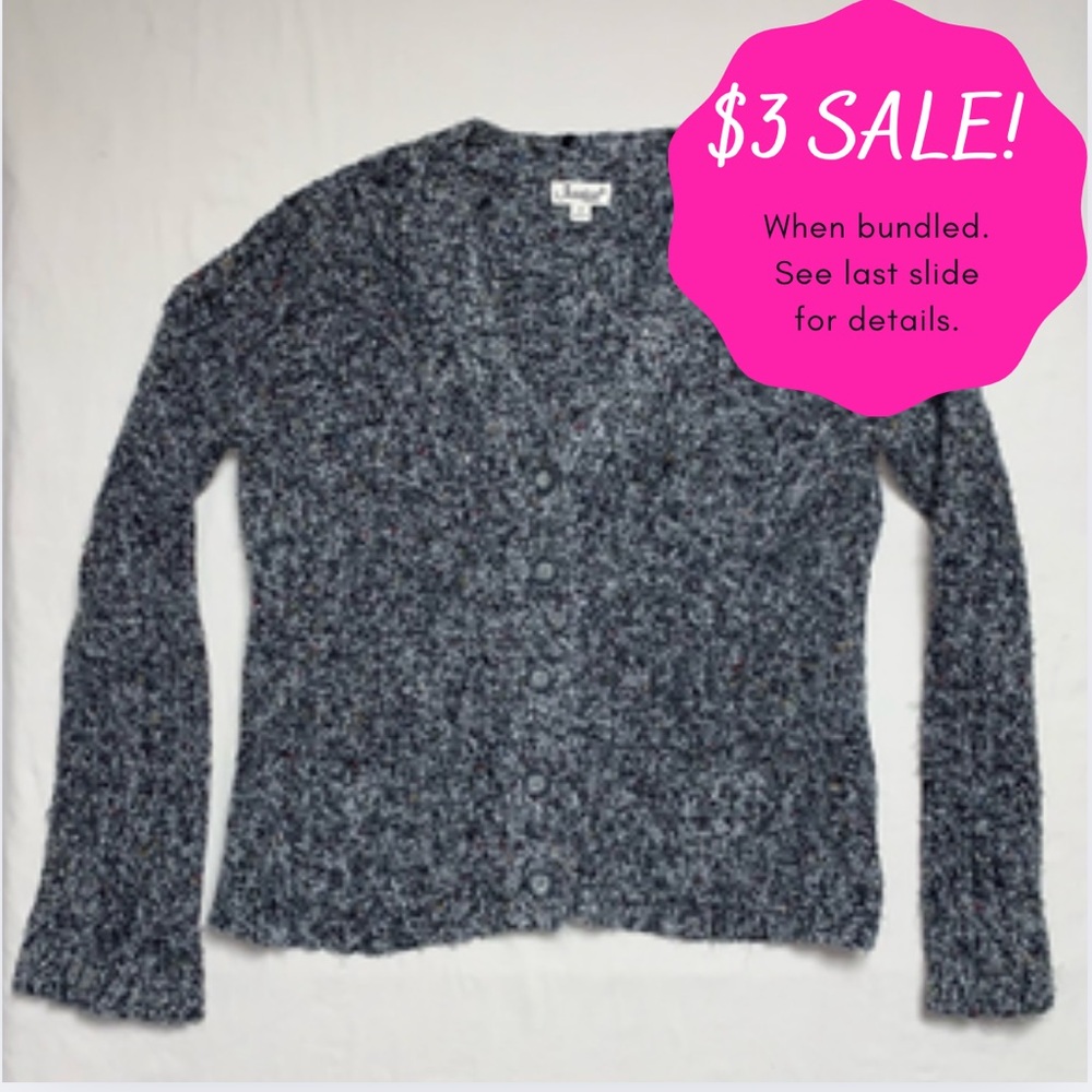 Vintage Gray Marbled Flecked Cozy Cardigan Sweater Womens Small 6 Grandpa Granny